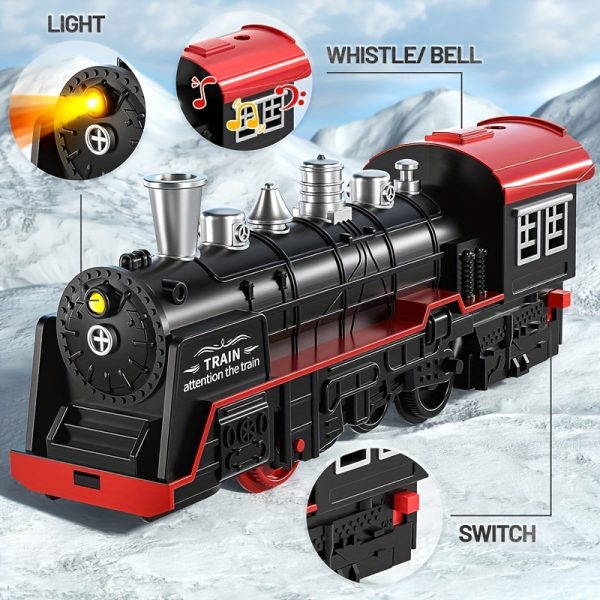 Vintage Electric Train Track Set for Kids – Classic Steam Locomotive with Lights & Sounds – Red & Black ABS Resin Railway Toy for Imaginative Play - Image 9