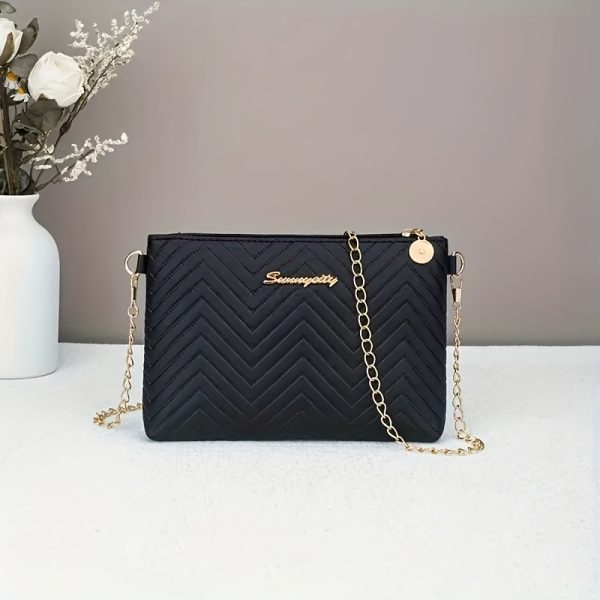 Chic Quilted Crossbody Bag for Women – White/Black Shoulder Purse with Gold Metal Accents, Detachable Chain Strap & Zipper Closure – Lightweight, Durable Travel Handbag - Image 2