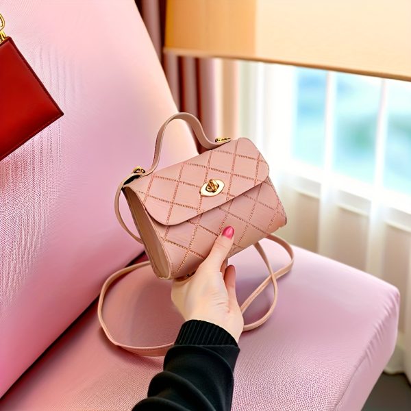 Women’s Quilted Crossbody Bag with Adjustable Strap & Twist Lock – Elegant Solid Colour Shoulder Purse with Gold Hardware – Casual & Formal Handbag in Black, Red, Pink, Brown, White - Image 5