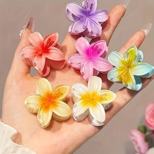 6pcs Gradient Flower Claw Clip Set – Colourful Boho Hair Accessories for Young Ladies – Durable Plastic Claw Clips, Mixed Colours, Ideal Gift & Party Accessory