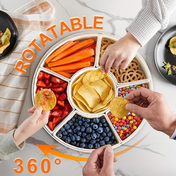 Rotating Snack Organizer Tray with Lid & Handle – Large Multi-Compartment Food Platter for Fruits, Veggies, Sweets – Safe Food-Grade Plastic Serving Tray for Parties & Picnics - Image 5