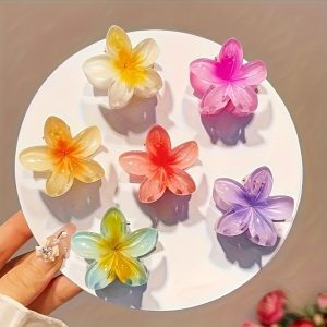 6pcs Colourful Hibiscus Flower Hair Clips – Tropical Floral Claw Clips for Women & Girls, Summer Beach Accessories