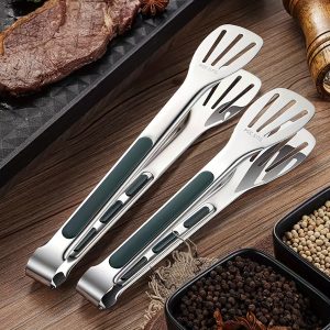 Stainless Steel Kitchen Cooking Tongs – Heat-Resistant Silicone Grip, Food & Bread Serving Tongs – Small, Medium, Large – Dishwasher Safe