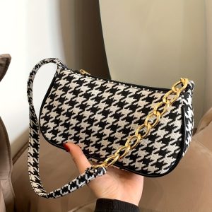 Women’s Houndstooth & Leopard Print Crossbody Bag – Retro Lightweight Shoulder Purse for Shopping, Work & Travel – Zip Closure & Polyester Lining