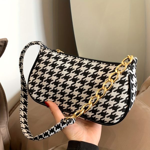 Women’s Houndstooth & Leopard Print Crossbody Bag – Retro Lightweight Shoulder Purse for Shopping, Work & Travel – Zip Closure & Polyester Lining