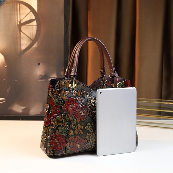 Elegant Floral Hand-Painted Handbag for Women – Autumn/Winter Tote with Zipper Closure – Stylish Purse for Mums & Everyday Use - Image 5