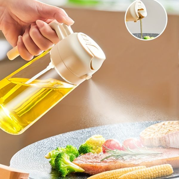 470ml Leak-Proof Oil & Seasoning Bottle with Spray & Pour Functions – Dual-Use Cooking Oil Container for Soy Sauce, Vinegar – Includes 360° Foldable Long Handle Silicone Cup Brush - Image 5