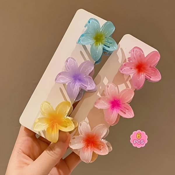 6pcs Colourful Hibiscus Flower Hair Clips – Tropical Floral Claw Clips for Women & Girls, Summer Beach Accessories - Image 3