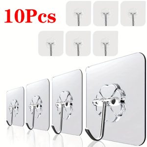 10pcs Transparent Wall Hooks – Strong Suction Cup Adhesive Hooks for Multi-Purpose Use – Reusable & Waterproof