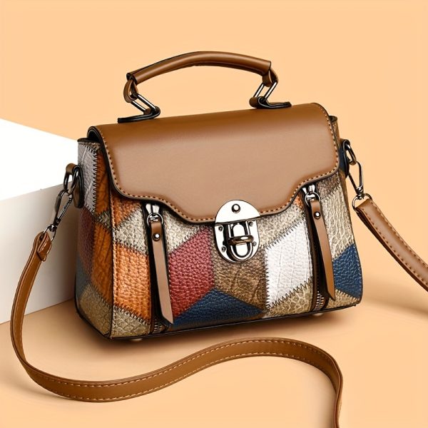 Weidola Women’s Retro Rhombus Geometric Handbag – Large Capacity Shoulder Bag with Anti-Theft Zipper, Adjustable Strap, Gold-Tone Hardware & Polyester Lining – Multi-Colour Purse for Daily Use