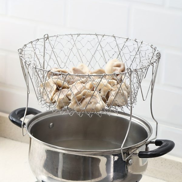 1pc Stainless Steel Frying Basket – Foldable Steam, Rinse & Strain Basket for Kitchen – Multi-Purpose Cooking Tool for Fried Food & More - Image 10