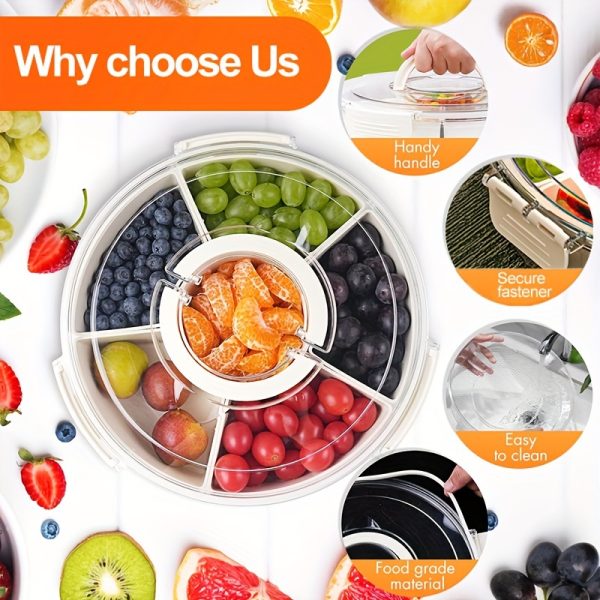 Rotating Snack Organizer Tray with Lid & Handle – Large Multi-Compartment Food Platter for Fruits, Veggies, Sweets – Safe Food-Grade Plastic Serving Tray for Parties & Picnics - Image 2