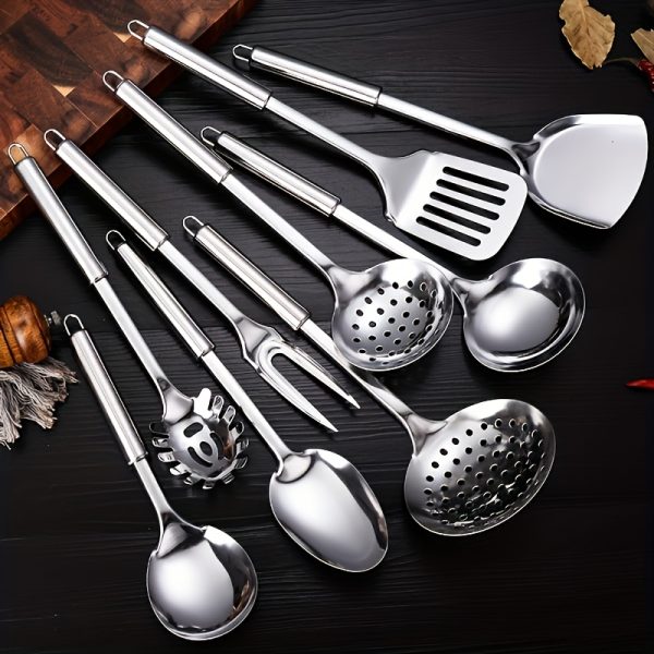 9pcs Stainless Steel Kitchen Utensil Set – Rust-Resistant Cooking & Serving Tools with Ergonomic Handles