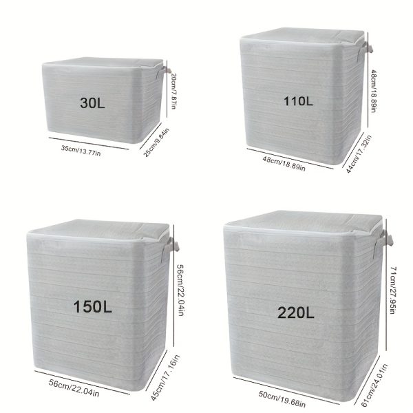 Large Zipper Folding Storage Bags – Durable, Washable Organiser for Clothes, Blankets, Toys – Under-Bed & Home Storage with Sturdy Handles & Herringbone Pattern - Image 2