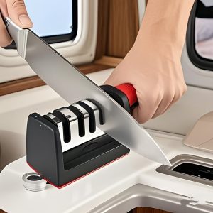 Grade 4 Knife Sharpener – Tungsten Steel & Ceramic Blades with Quick Sharpening Stone for Kitchen Knives