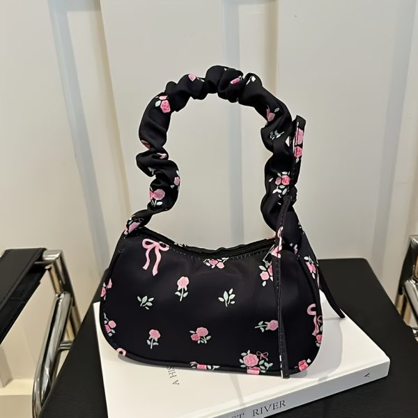Floral Print Mini Shoulder Bag for Women – Lightweight Polyester Crossbody with Bow Strap & Zipper Closure – Cute Travel Purse for Daily Essentials - Image 5