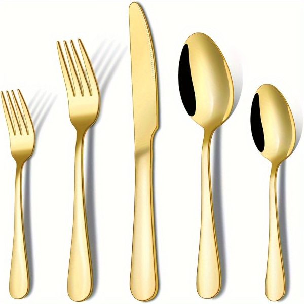 30pcs Elegant Golden Stainless Steel Flatware Set – Includes Steak Knives, Dinner & Dessert Forks, Spoons – Luxury Cutlery for Home & Events - Image 3