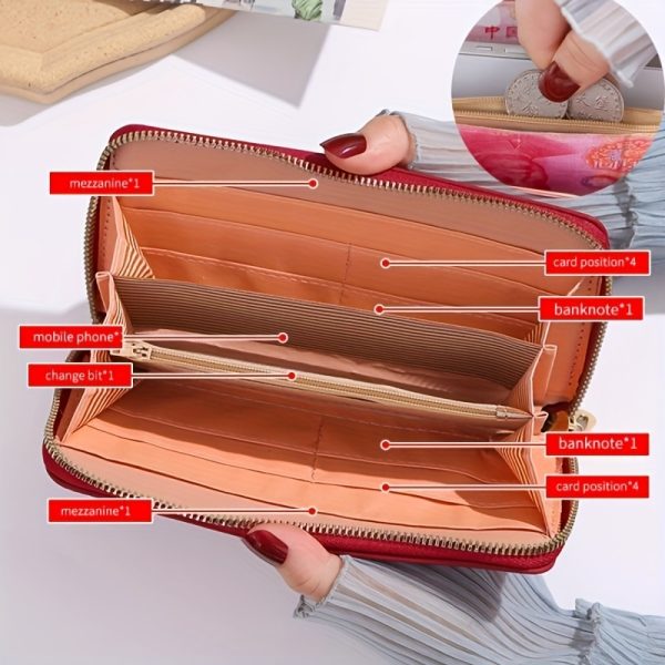 Women’s Quilted PVC Clutch Wallet – Elegant Long Evening Bag with Zipper Closure & Large Capacity – Solid Colour Purse with Polyester Lining for Urban & Party Style - Image 4