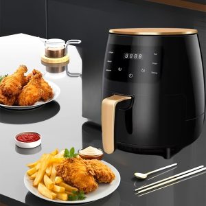 4.5L Large Capacity Air Fryer – Touch Control, 360° Balanced Heating, Oil-Free Automatic Cooking – Sleek Black & Gold French Fry Maker for Healthy Home Meals