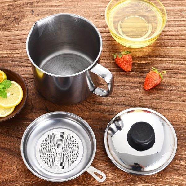 1000ml Stainless Steel Oil Filter Container – Multi-Purpose Drip Tank for Storing Cooking Oil, Sauce & Salad Dressing – Durable & Easy-to-Clean Kitchen Dispenser - Image 2