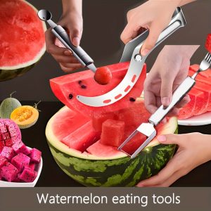 3pcs Stainless Steel Watermelon Slicer, Baller & Fruit Cutter Set – Easy Melon Dicing, Scooping & Carving Tool for Summer Fruits