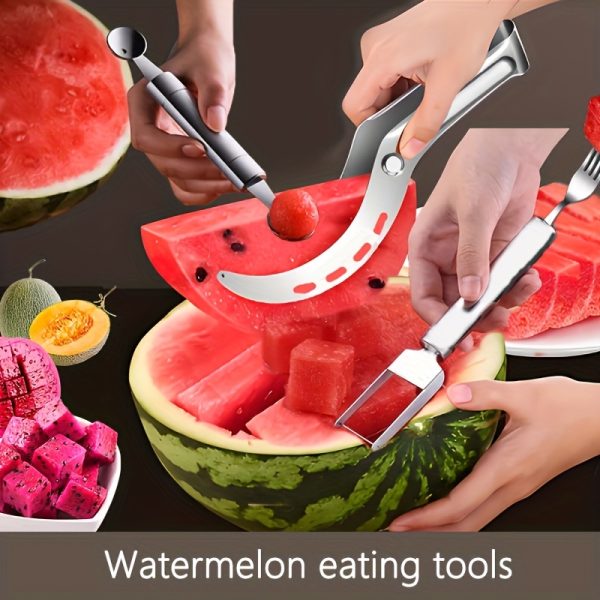 3pcs Stainless Steel Watermelon Slicer, Baller & Fruit Cutter Set – Easy Melon Dicing, Scooping & Carving Tool for Summer Fruits