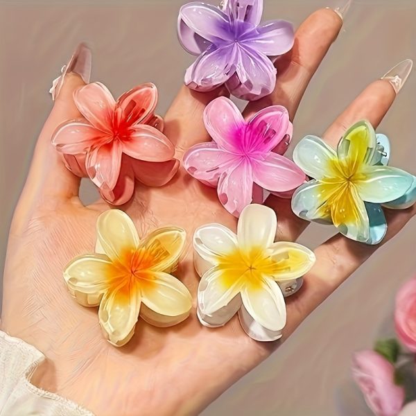 6pcs Colourful Hibiscus Flower Hair Clips – Tropical Floral Claw Clips for Women & Girls, Summer Beach Accessories - Image 2