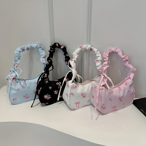 Floral Print Mini Shoulder Bag for Women – Lightweight Polyester Crossbody with Bow Strap & Zipper Closure – Cute Travel Purse for Daily Essentials - Image 11