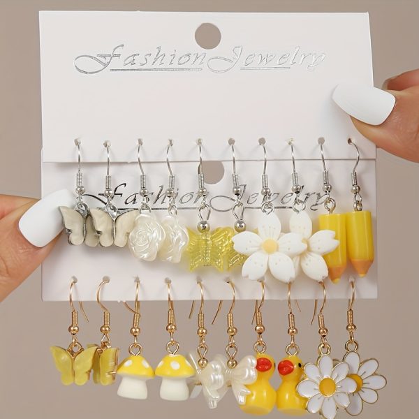 20-Piece Drop & Dangle Earrings Set for Women – Handmade Acrylic Charms with Tassels – Assorted Candy-Coloured Flowers, Hearts, Butterflies, Ducks & More – Fun & Youthful Jewellery for Ages 15+ - Image 6