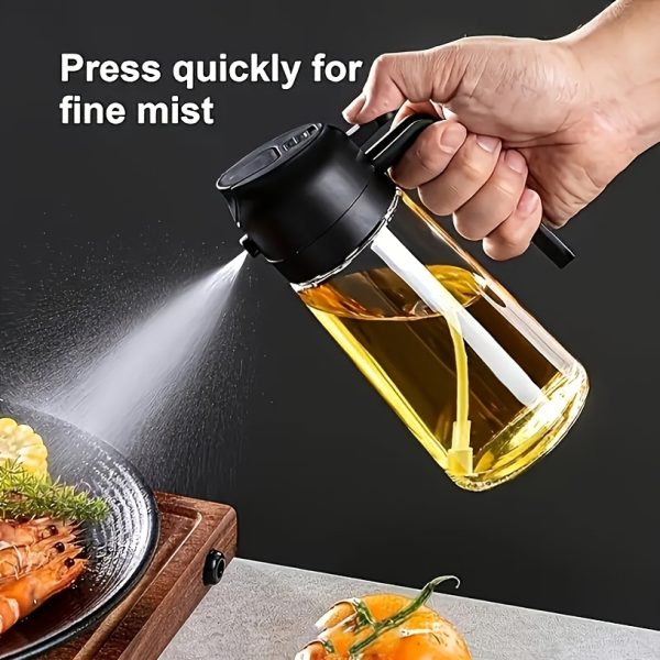 470ml Leak-Proof Oil & Seasoning Bottle with Spray & Pour Functions – Dual-Use Cooking Oil Container for Soy Sauce, Vinegar – Includes 360° Foldable Long Handle Silicone Cup Brush - Image 2