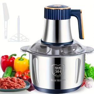 5L Electric Food Chopper & Meat Grinder – Stainless Steel Food Processor with 5-Speed Control & 6 Steel Blades – Quick Meat Mincer & Vegetable Cutter for Home, Baby Food, Garlic, Onion & Salad Prep