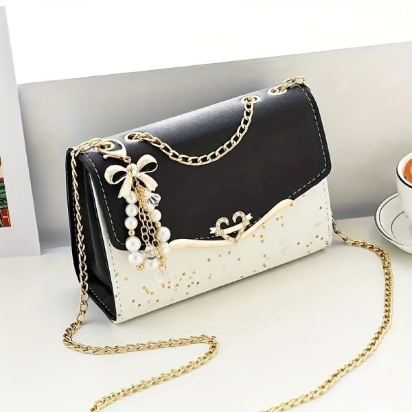 Women’s White Crossbody Bag with Gold Chain Strap & Bow Charm – Lightweight Clutch Purse with Tassel Detail – Ideal Gift for Christmas, Birthdays & Holidays - Image 11