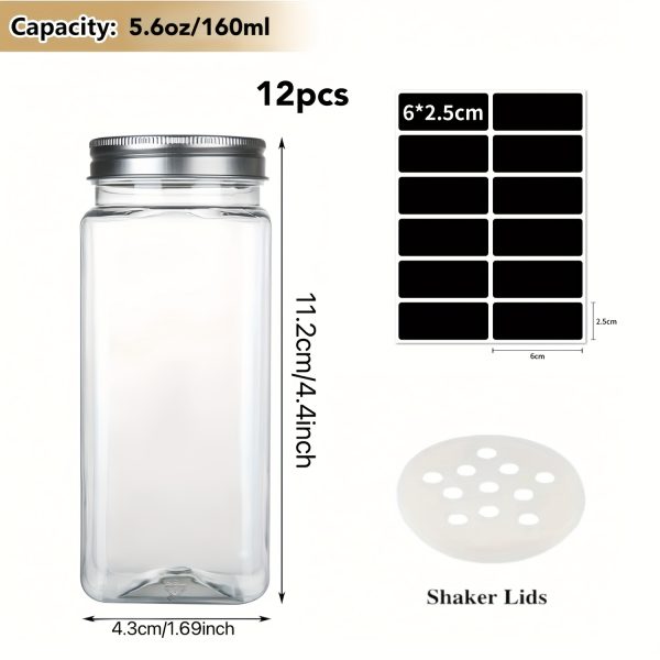 12/24pcs 5.6oz Square Plastic Spice Jars – Reusable Seasoning Containers with Lids for Kitchen Storage & Organisation - Image 3