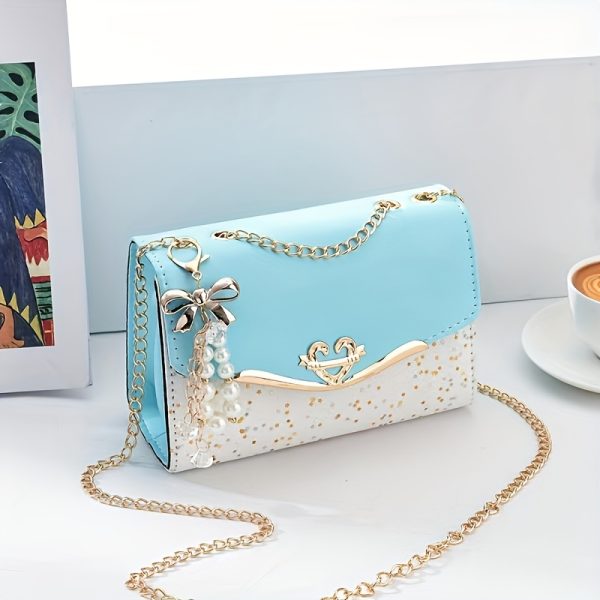 Women’s White Crossbody Bag with Gold Chain Strap & Bow Charm – Lightweight Clutch Purse with Tassel Detail – Ideal Gift for Christmas, Birthdays & Holidays - Image 5
