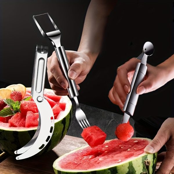 3pcs Stainless Steel Watermelon Slicer, Baller & Fruit Cutter Set – Easy Melon Dicing, Scooping & Carving Tool for Summer Fruits - Image 5