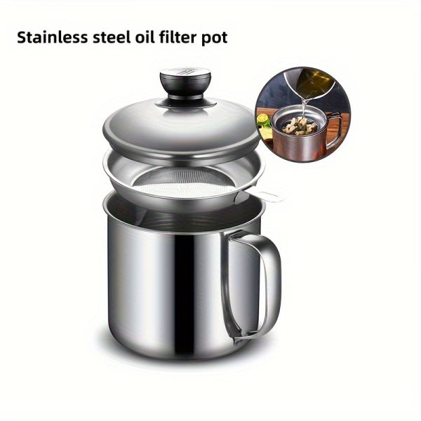1000ml Stainless Steel Oil Filter Container – Multi-Purpose Drip Tank for Storing Cooking Oil, Sauce & Salad Dressing – Durable & Easy-to-Clean Kitchen Dispenser - Image 5