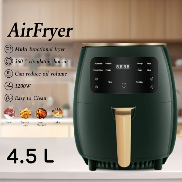 4.5L Large Capacity Air Fryer – Touch Control, 360° Balanced Heating, Oil-Free Automatic Cooking – Sleek Black & Gold French Fry Maker for Healthy Home Meals - Image 5