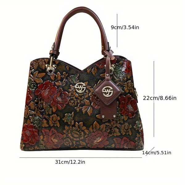 Elegant Floral Hand-Painted Handbag for Women – Autumn/Winter Tote with Zipper Closure – Stylish Purse for Mums & Everyday Use - Image 3