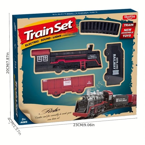 Vintage Electric Train Track Set for Kids – Classic Steam Locomotive with Lights & Sounds – Red & Black ABS Resin Railway Toy for Imaginative Play - Image 7