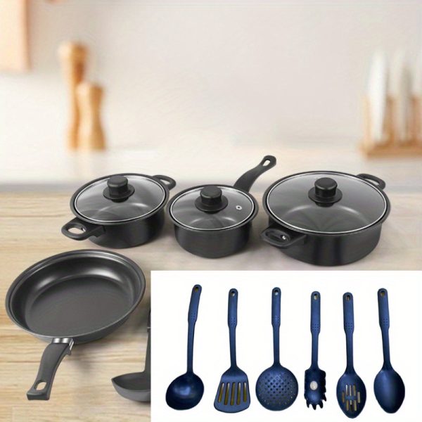 13pcs Iron Cookware & Spatula Set – Includes Non-Stick Frying Pan, Soup Pot, Milk Pan & Utensils – Durable Non-Stick Kitchen Set for Everyday Cooking - Image 5