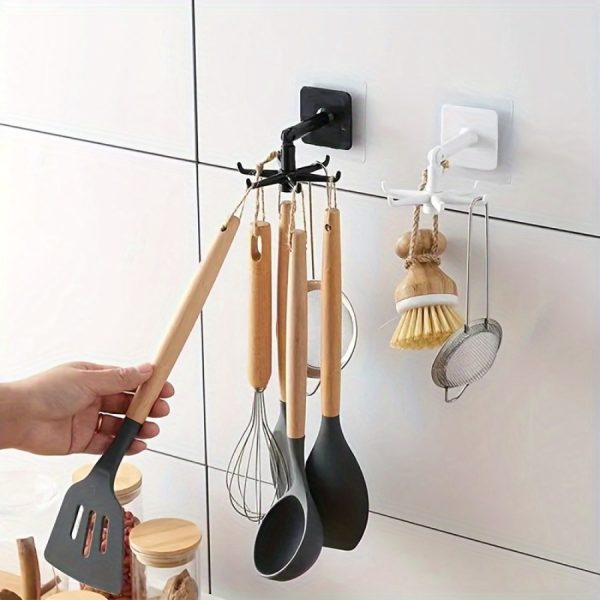 Easy-Install 360° Rotating Pot Rack – No-Drill Wall-Mounted Expandable Utensil Holder, Black Plastic Kitchen Organiser - Image 2