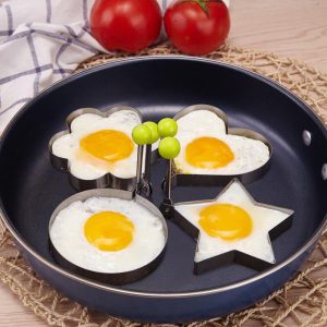 1/4pcs Stainless Steel Egg Ring Moulds – Creative Kawaii Fried Egg Moulds for Cooking, Pancakes & Breads – Non-Stick Kitchen Accessories