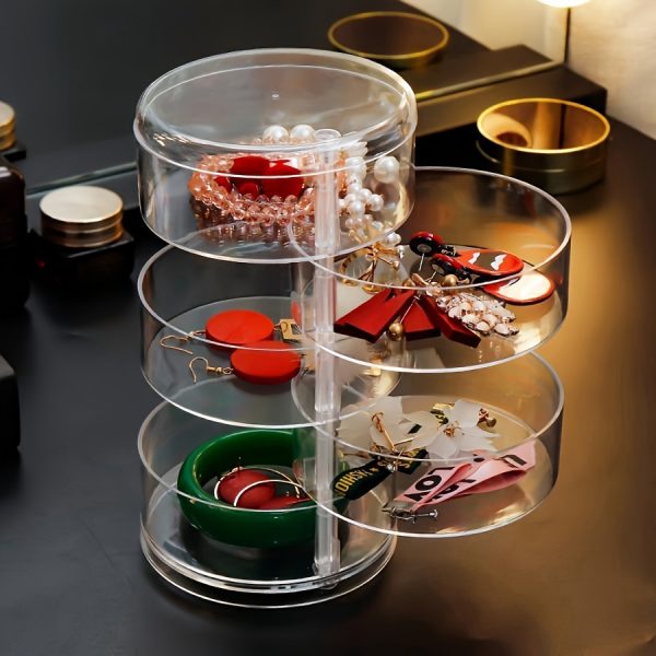 Large-Capacity 5-Layer Jewellery Organiser – Transparent Rotating Storage Box with Dust-Proof Lid for Earrings, Rings & Accessories - Image 3