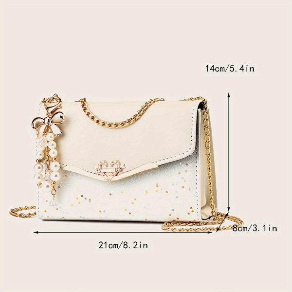 Women’s White Crossbody Bag with Gold Chain Strap & Bow Charm – Lightweight Clutch Purse with Tassel Detail – Ideal Gift for Christmas, Birthdays & Holidays - Image 15