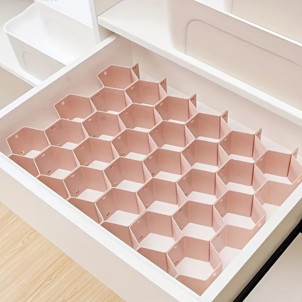 Set of 8 Honeycomb Drawer Organisers – Adjustable Mesh Dividers for Underwear, Socks, Ties & Belts – Space-Saving Closet Storage for Bedroom, Dorm & Home – White, Green, Pink - Image 4