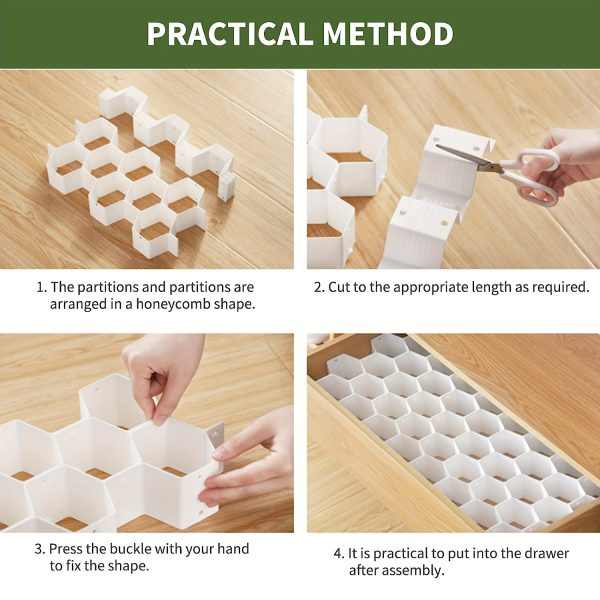 Set of 8 Honeycomb Drawer Organisers – Adjustable Mesh Dividers for Underwear, Socks, Ties & Belts – Space-Saving Closet Storage for Bedroom, Dorm & Home – White, Green, Pink - Image 13