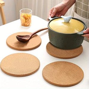 4pcs Thick Round Cork Trivets – Heat-Resistant Hot Pads for Dishes, Pots, Pans & Plants – Table & Countertop Protection
