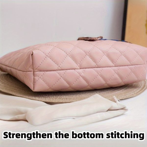 1pc Chic Quilted Tote Bag for Women – Large Capacity Handbag with Fixed Strap & Kiss Lock Closure, Includes Bonus Scarf Accessory - Image 6