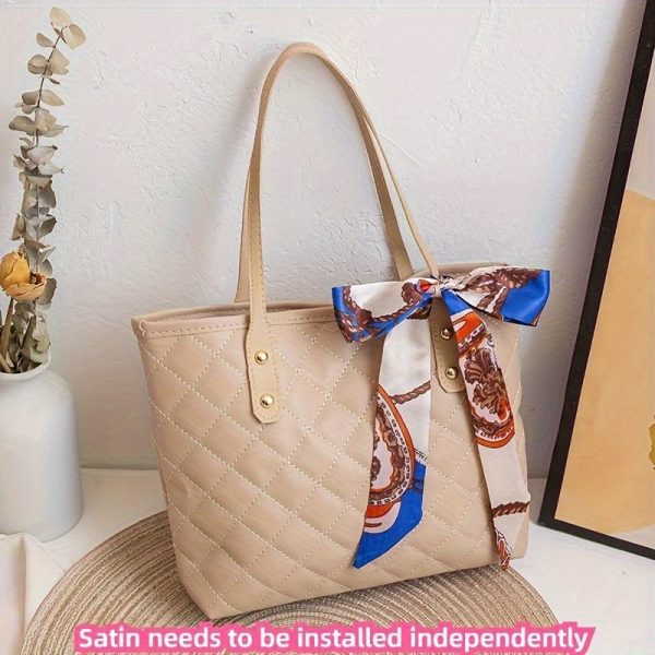 1pc Chic Quilted Tote Bag for Women – Large Capacity Handbag with Fixed Strap & Kiss Lock Closure, Includes Bonus Scarf Accessory - Image 10