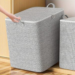 Large Zipper Folding Storage Bags – Durable, Washable Organiser for Clothes, Blankets, Toys – Under-Bed & Home Storage with Sturdy Handles & Herringbone Pattern